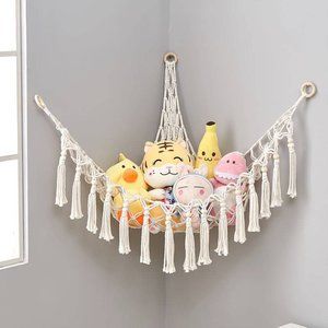 Macrame Toy Hammock - for Stuffed Animals and Plush Toys, Soft Corner Hanging Ne